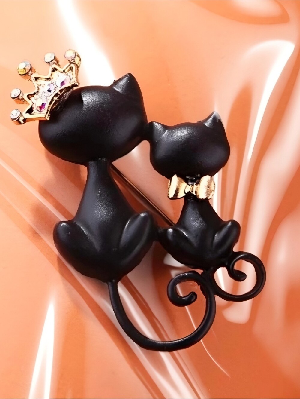 Proud Queen Momma Cat Enamel Lapel Pin Black Cat Kitten Gold Crown NWT OS